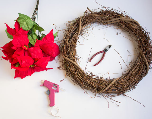 Supplies for DIY poinsettia wreath