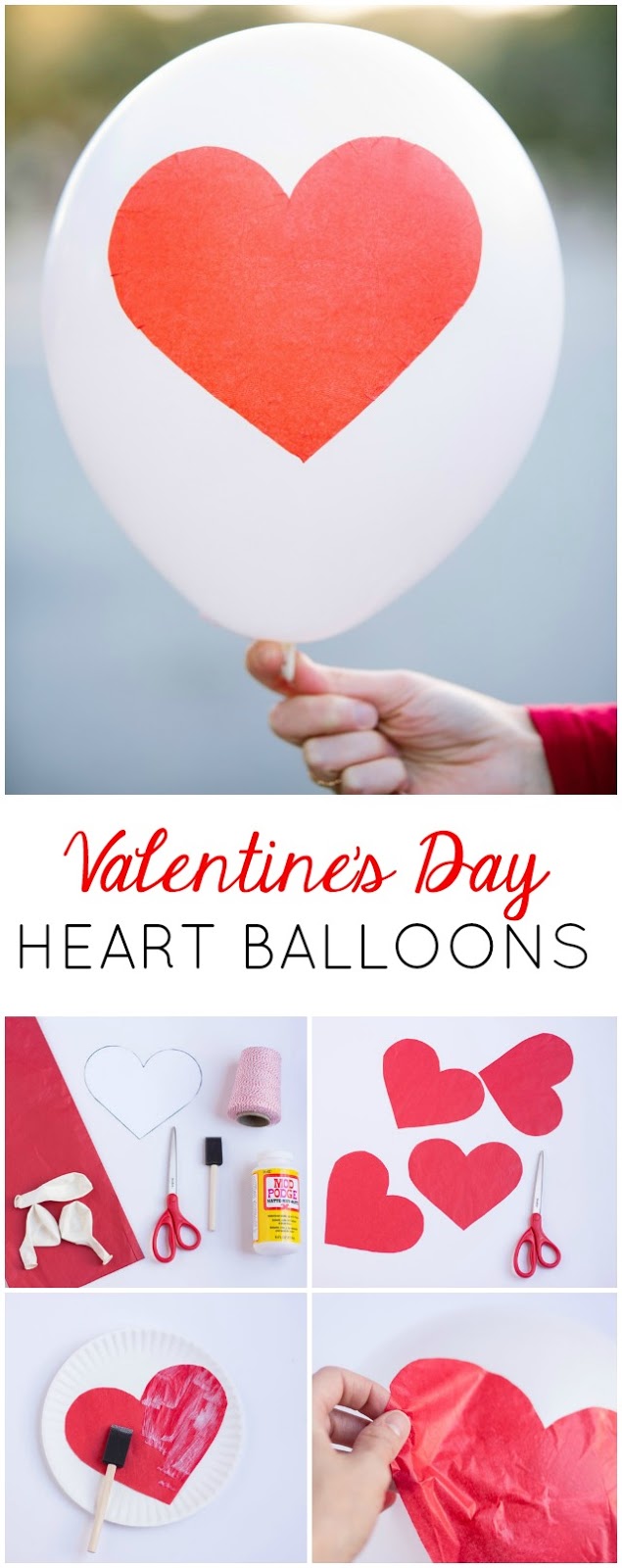 Make these DIY Valentine's Day heart balloons with Mod Podge and tissue paper!