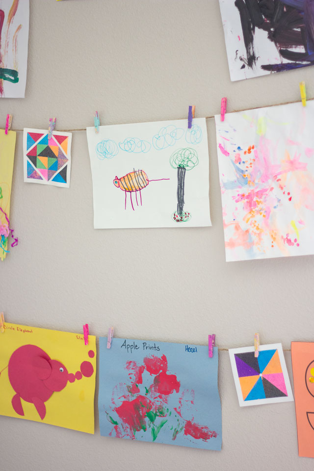 five minute friday} Pant Hangers to Display Kids' Art  Blue i Style -  Creating an Organized & Pretty, Happy Home!