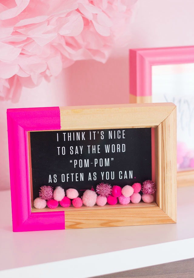 Pom-pom filled shadow box picture frame