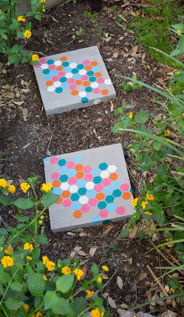 Stenciled Garden Stepping Stones