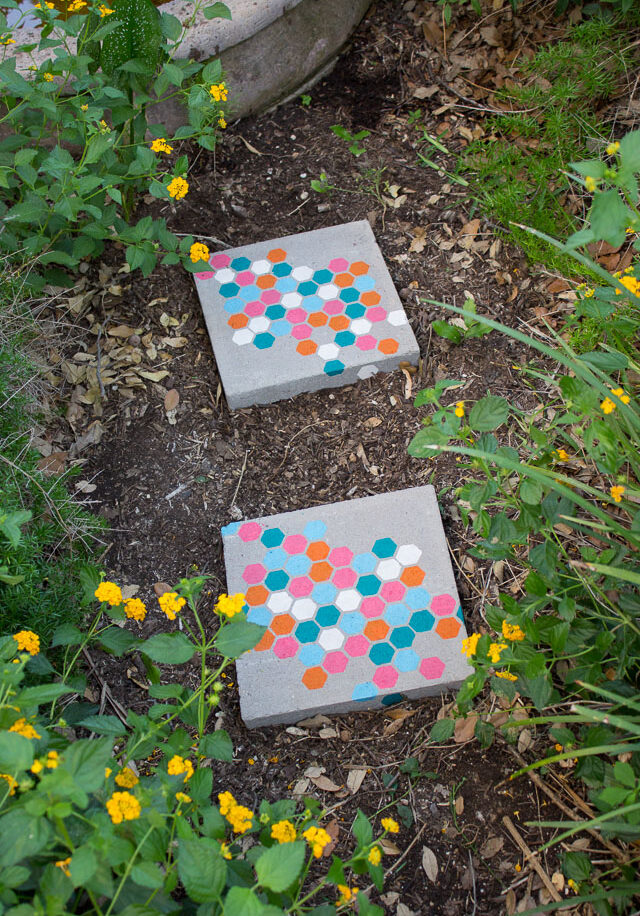 Stenciled Garden Stepping Stones Design Improvised