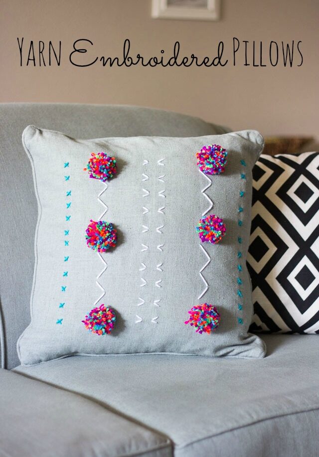 DIY Yarn embroidered pillows