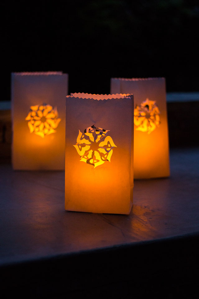 Paper Bag Luminaries - you can make beautiful designs in minutes simply by using a paper punch! || Design Improvised blog