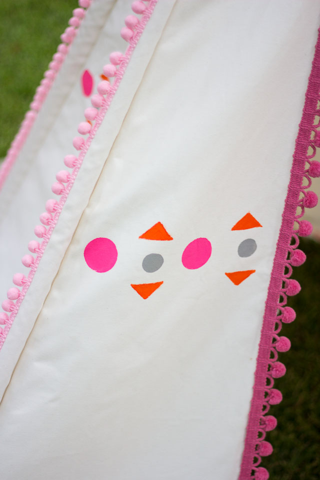 DIY Decorated Teepee - just add pom-pom trim and colorful shapes to make it your own! || Design Improvised blog