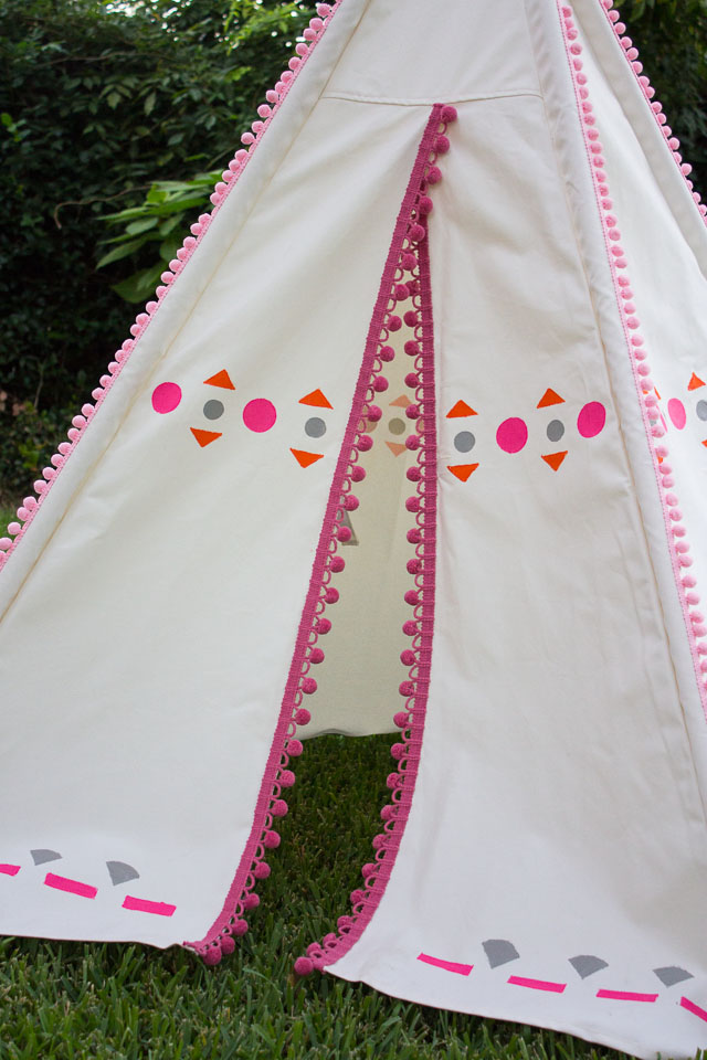 DIY Decorated Teepee - just add pom-pom trim and colorful shapes to make it your own! || Design Improvised blog