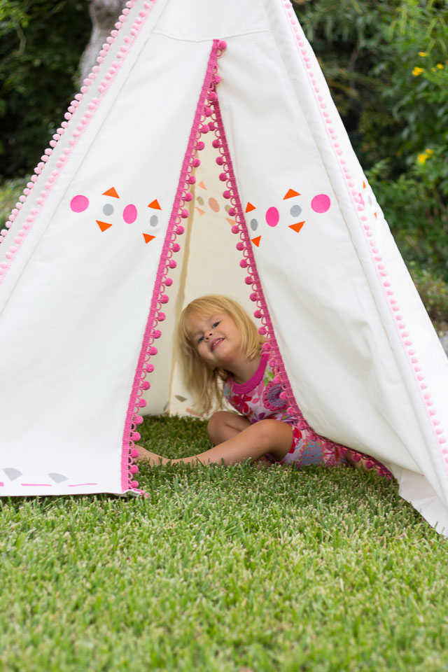 DIY Decorated Teepee - just add pom-pom trim and colorful shapes to make it your own! || Design Improvised blog