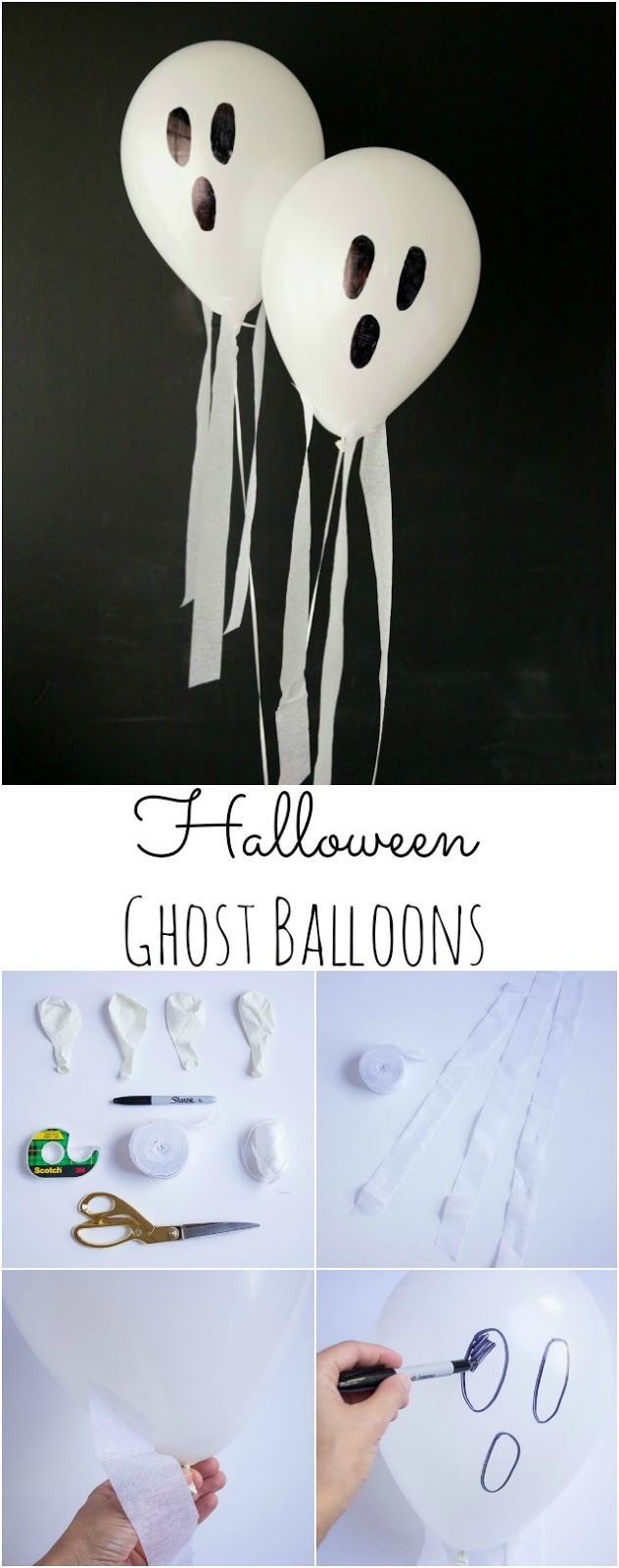 These DIY Halloween ghost balloons look like they are flying through the air! || Design Improvised blog