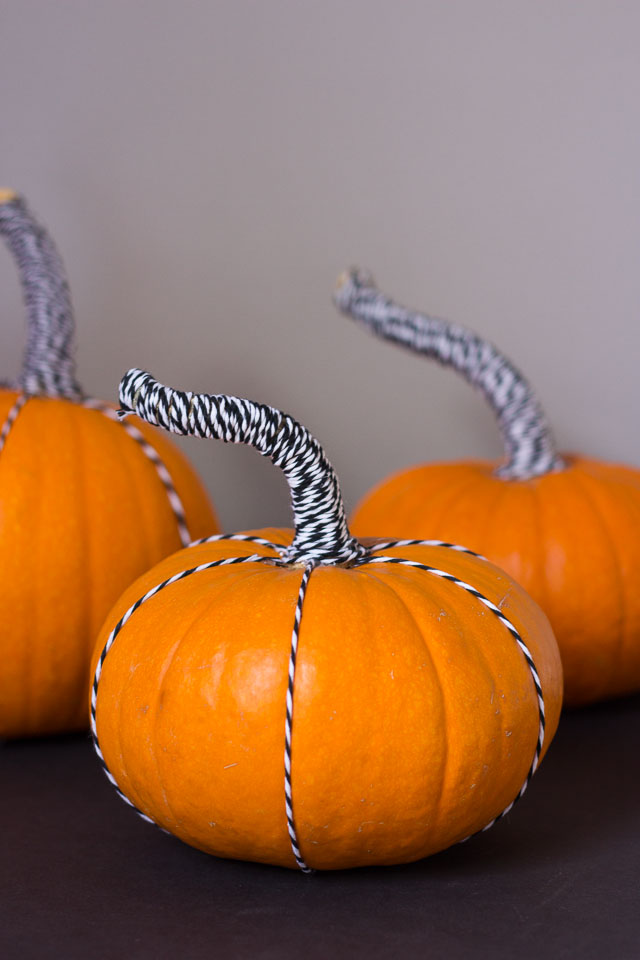 Pumpkin decorating ideas - wrap the stem in baker's twine for a modern look! http://designimprovised.com