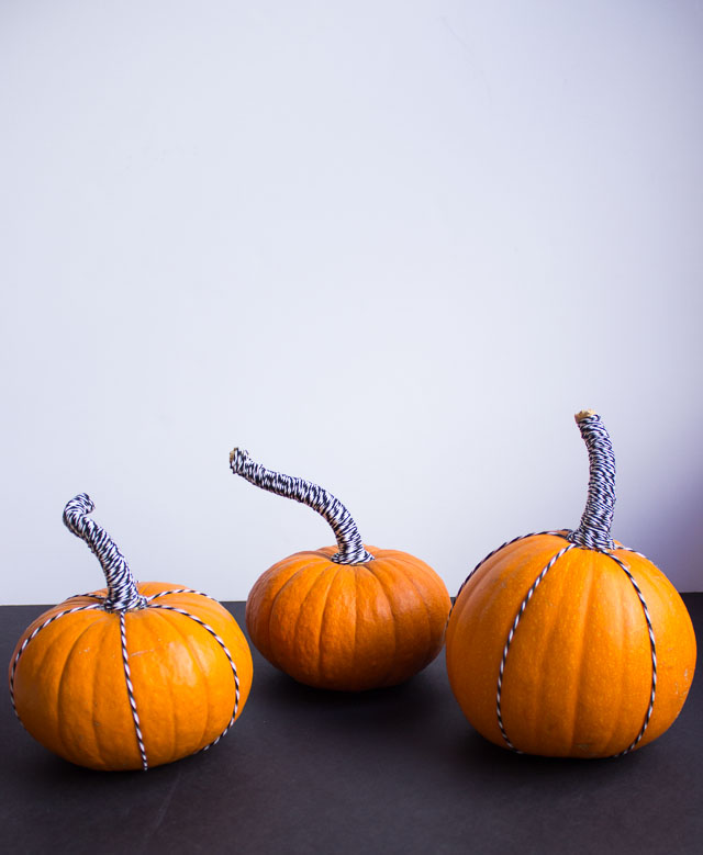 Pumpkin decorating ideas - wrap the stem in baker's twine for a modern look! http://designimprovised.com