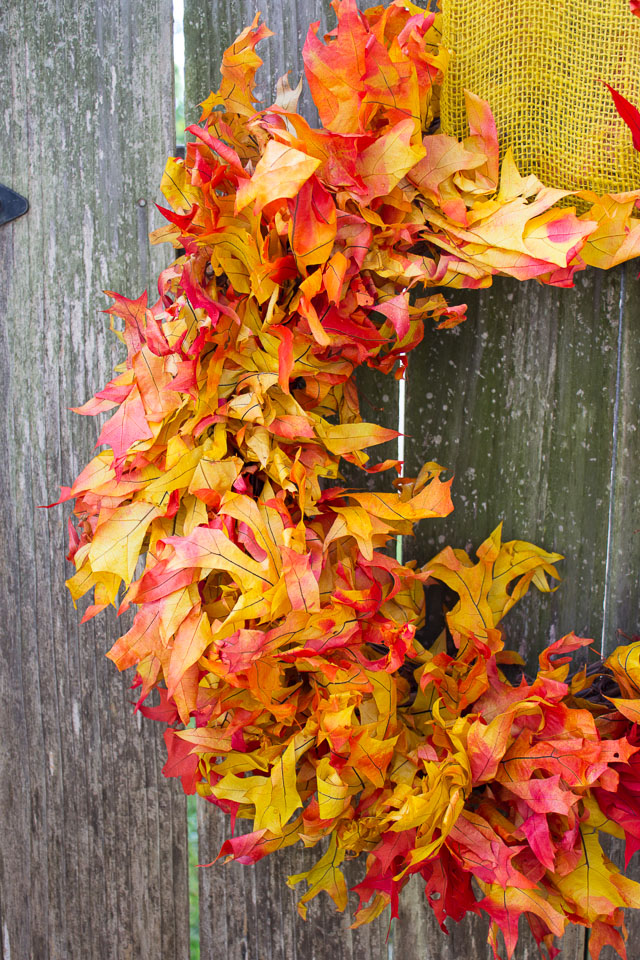 A stunning fall leaf wreath you can make in 15 minutes from preserved oak leaves from the craft store! || http://www.designimprovised.com