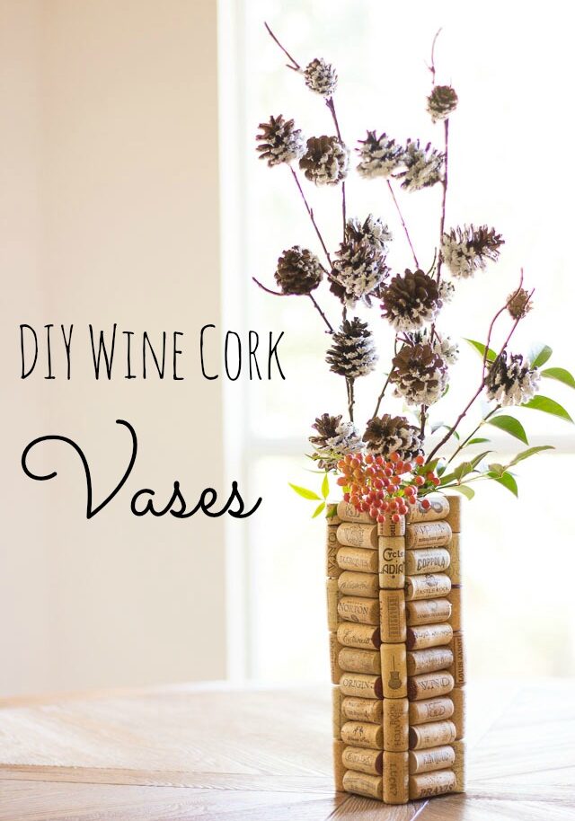 Vases covered with wine corks