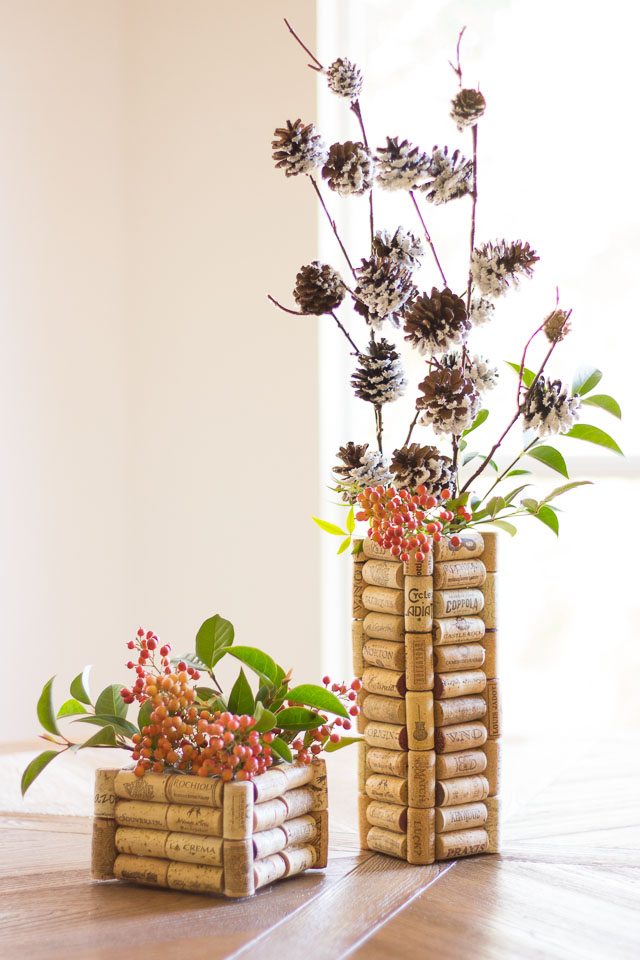 Wine cork vases for Christmas