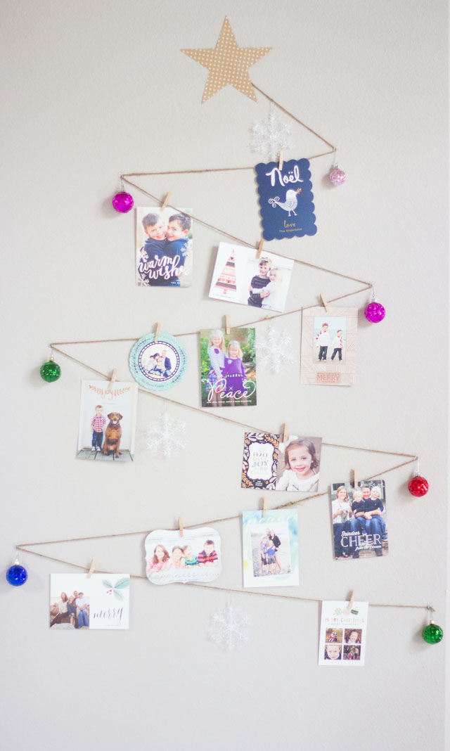 A simple way to display your holiday cards - you can make this tree as large as you want! || http://www.designimprovised.com