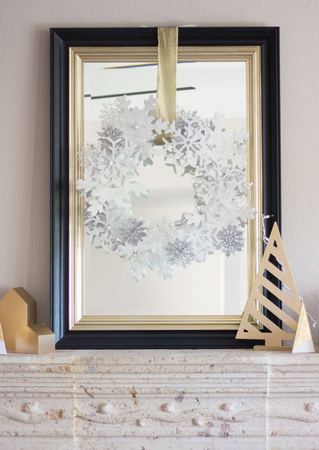 DIY snowflake wreath made from snowflake ornaments