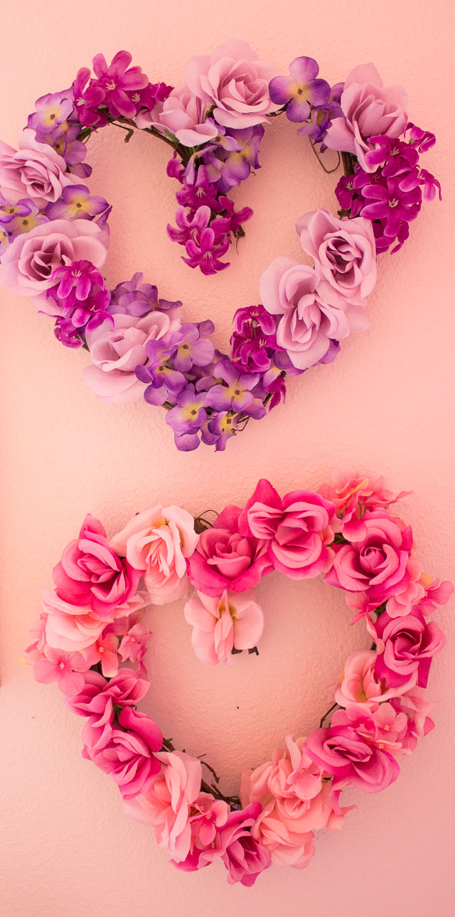 Make these beautiful floral hearts from dollar store flowers! | http://www.designimprovised.com