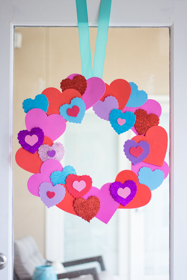 Valentine's Day Hearts Decorated with Foam Stickers - Crafty Mama