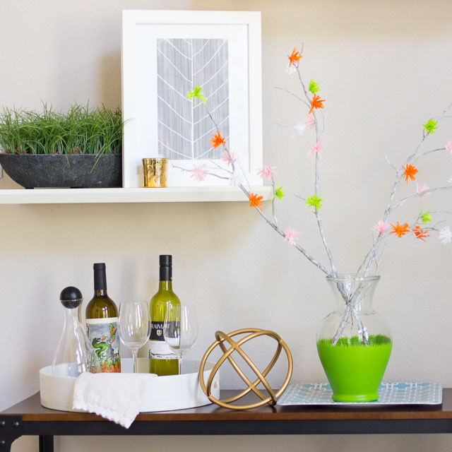 Make these DIY flowering spring branches from party streamers!