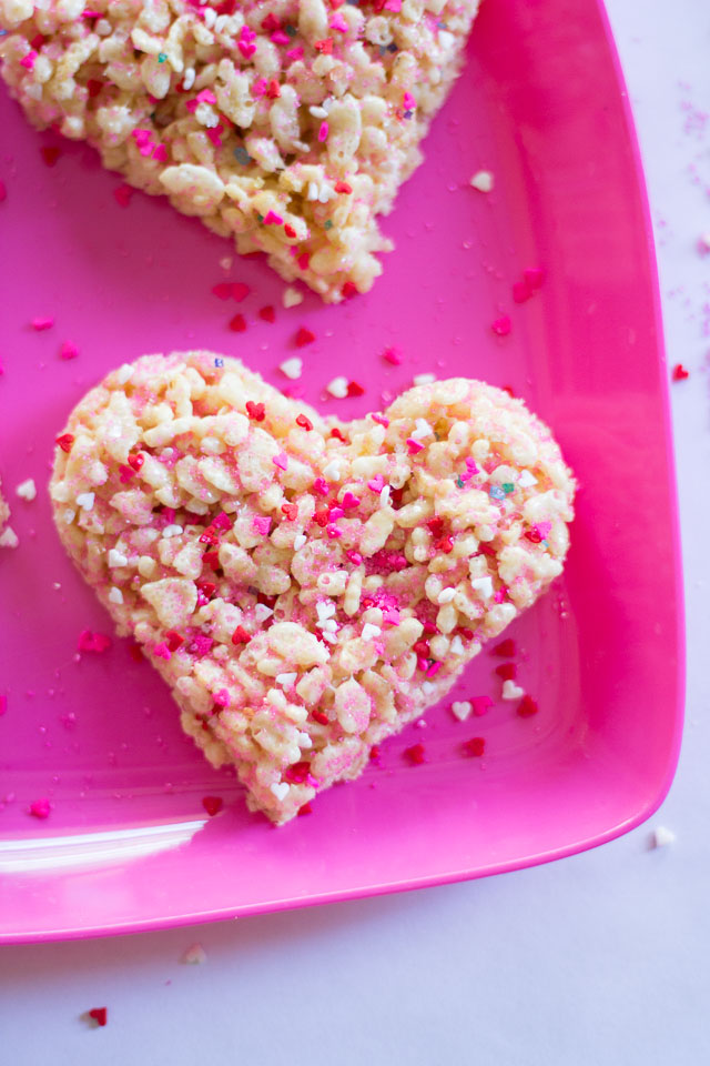 Valentine Rice Krispie treats with heart sprinkles