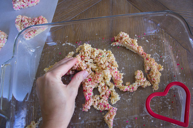 Rice Krispie Sprinkle Hearts - the perfect preschooler activity! Let them go nuts with sprinkles and then cut out with cookie cutters! | http://www.designimprovised.com