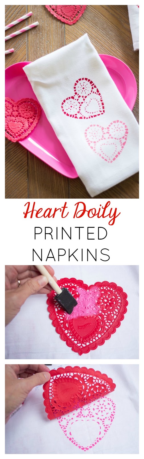 Doily stamped napkins - the perfect addition to a Valentine's Day table!