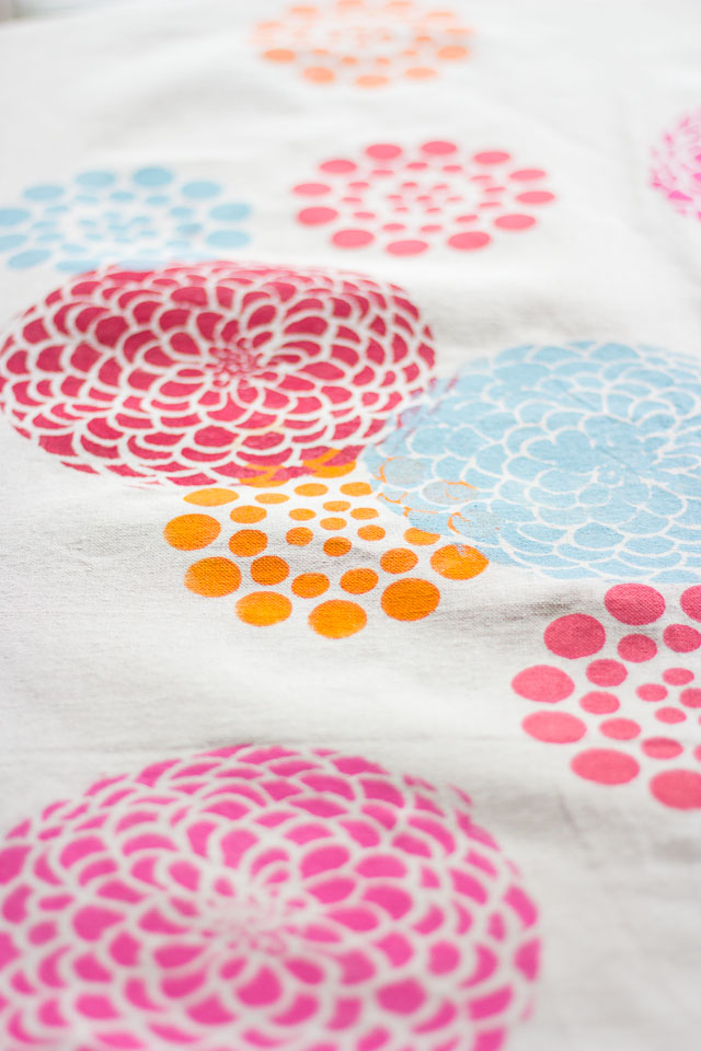 Make a pretty tablecloth from a painter's drop cloth and stencils! #feelglade