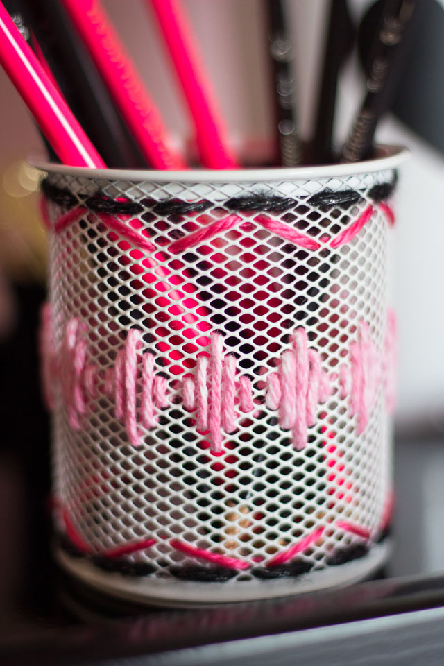 DIY Yarn Embroidered Desk Accessories - Design Improvised