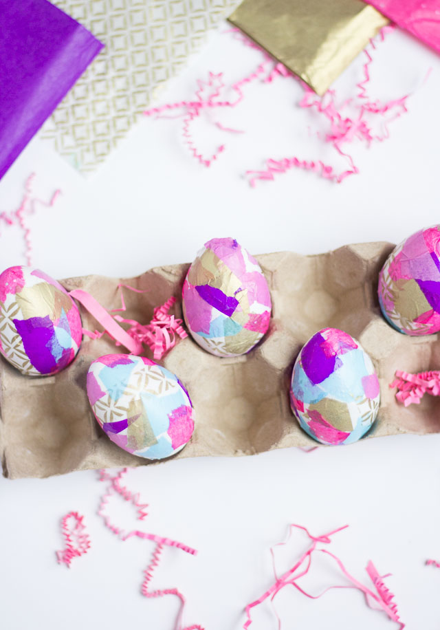 Tissue paper Easter eggs - modern and chic, yet easy enough for a preschooler to do!
