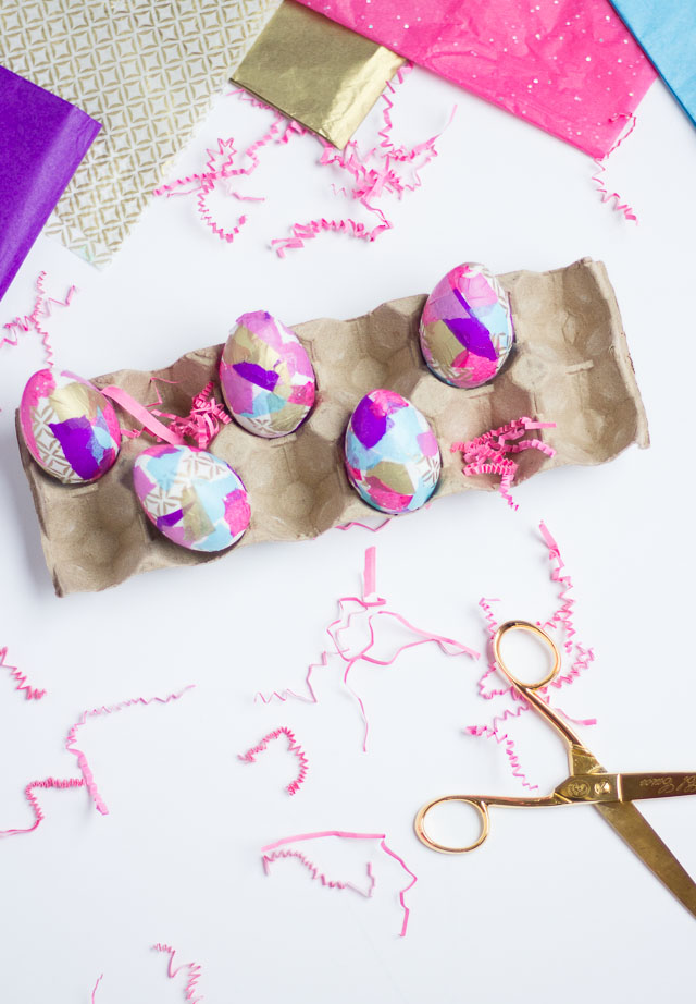 Tissue paper Easter eggs - modern and chic, yet easy enough for a preschooler to do! 