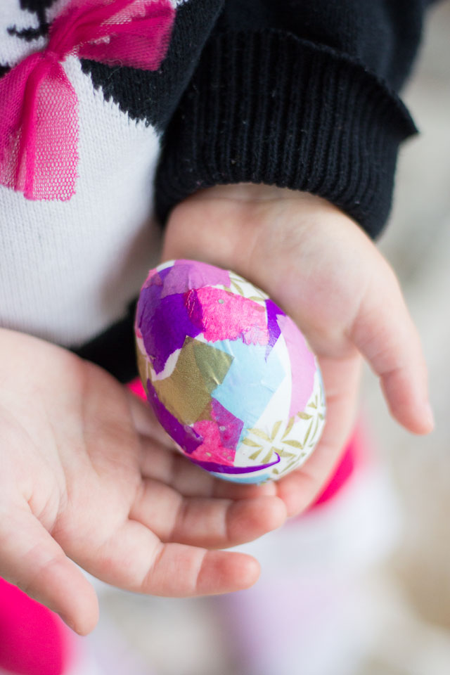 Tissue paper Easter eggs - modern and chic, yet easy enough for a preschooler to do! 