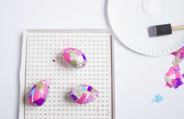 Tissue paper Easter eggs - modern and chic, yet easy enough for a preschooler to do! 