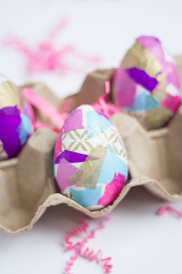 Tissue paper Easter eggs - modern and chic, yet easy enough for a preschooler to do! 