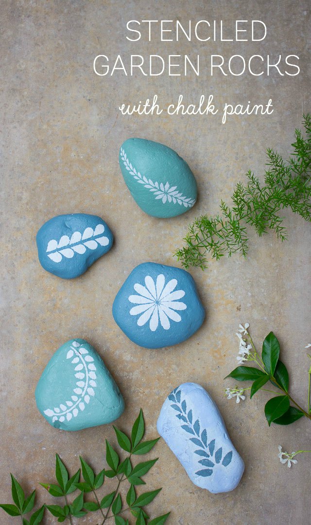 Chalk Paint Stenciled Garden Rocks Design Improvised