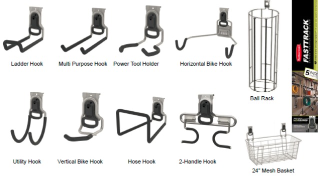 Rubbermaid FastTrack Hooks Kit, Black, FastTrack Utility Hook, FastTrack  2-Handle Hook, FastTrack Hose Hook