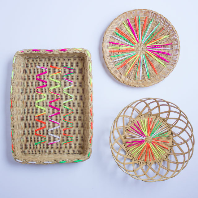 Yarn embroidered baskets