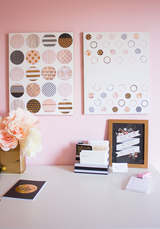 Pink gold and black paper punch wall art