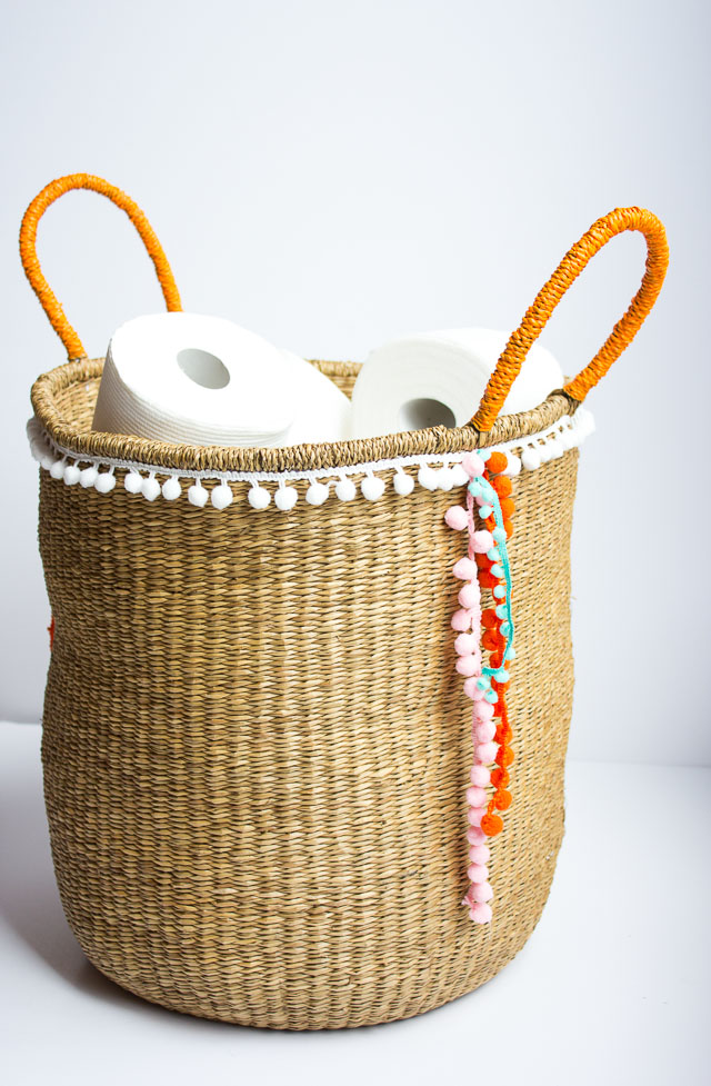 DIY pom-pom trim basket