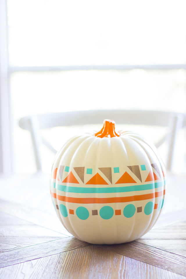 Use colorful vinyl shapes to create a modern geometric pumpkin!