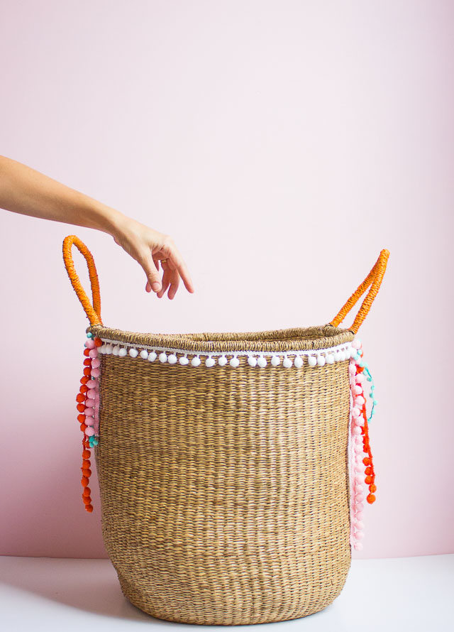 DIY Pom Pom Trim Basket