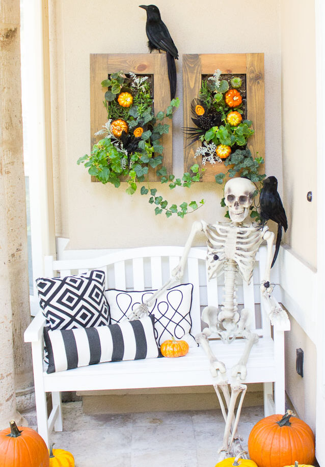 Halloween skeleton front porch idea