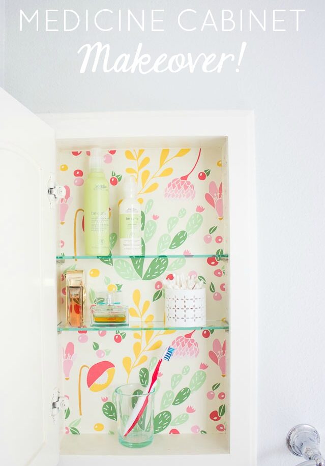 How to use removable wallpaper in bathroom medicine cabinet