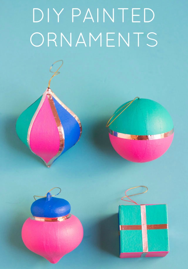 DIY painted Christmas ornaments with copper tape