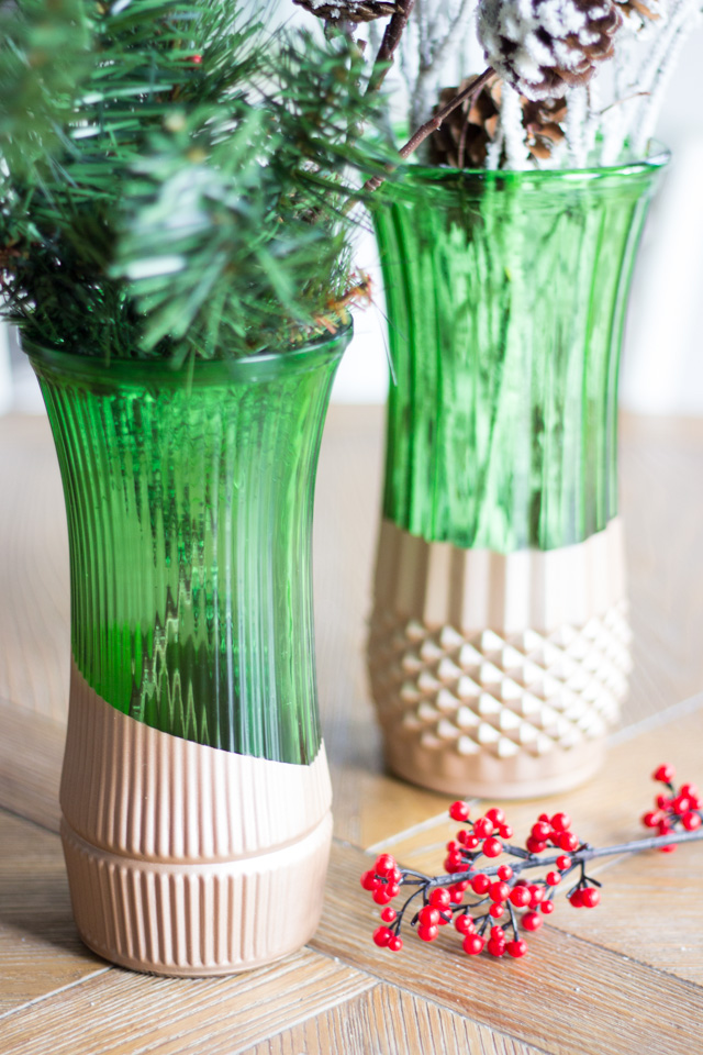 Dip thrift store vases in metallic paint for a modern look!