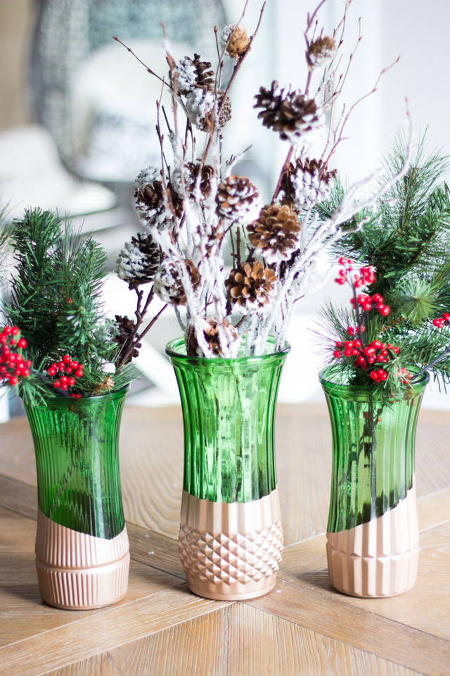 Dip thrift store vases in metallic paint for a modern look!