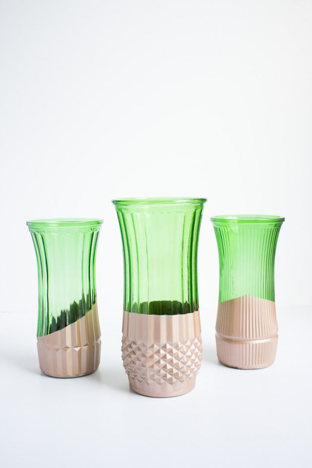 Dip thrift store vases in metallic paint for a modern look!