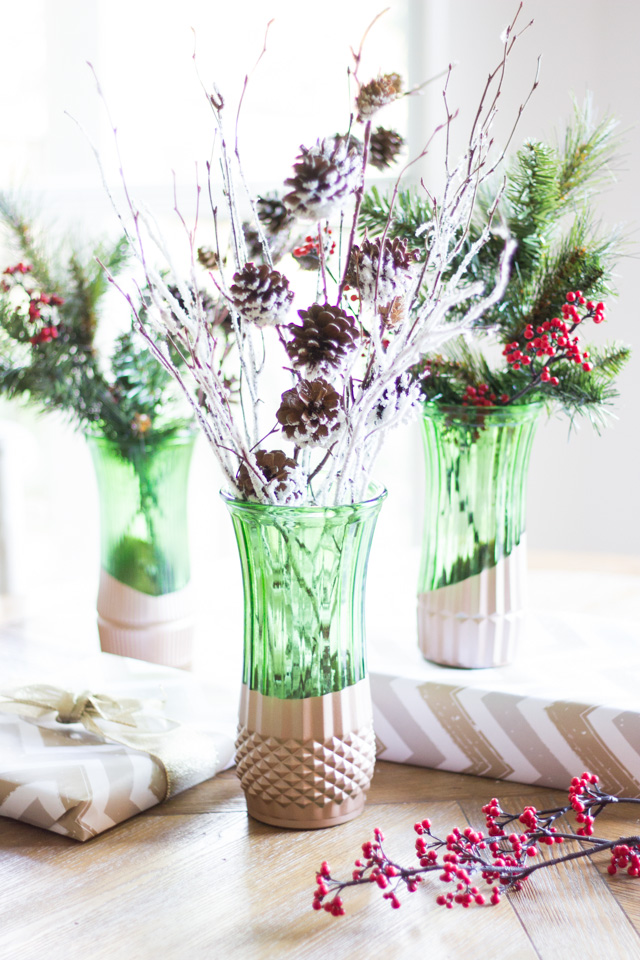 Dip thrift store vases in metallic paint for a modern look!