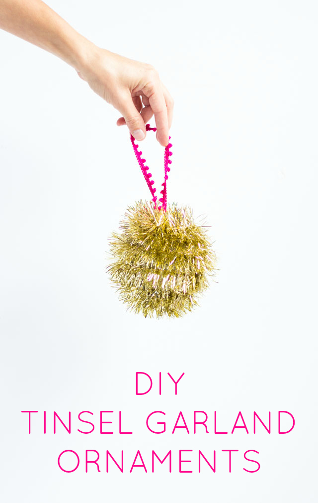 Homemade Christmas ornaments with tinsel garland Homemade Christmas ornaments with tinsel garland