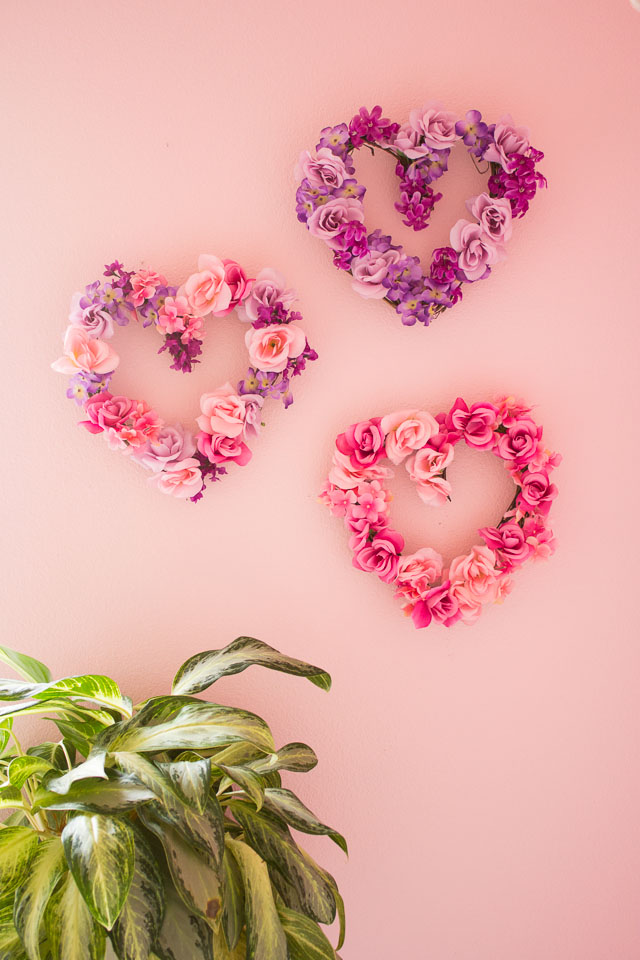 DIY Valentine's Day floral heart wreaths