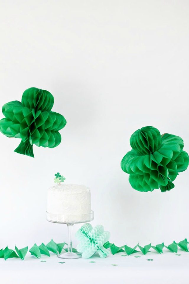 Honeycombs turned DIY shamrocks are the perfect St. Patrick's Day party decorations!