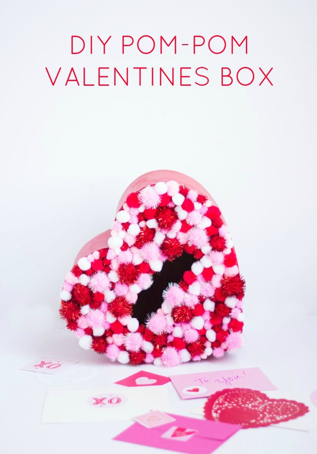 DIY Pom-Pom Heart Valentines Box